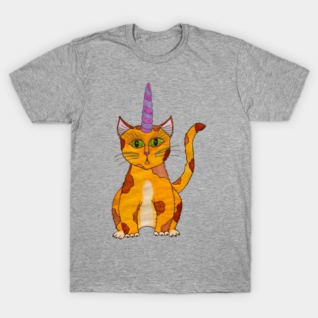 Calico Unicat, calico cat with unicorn horn T-Shirt by LuvbuzzArt